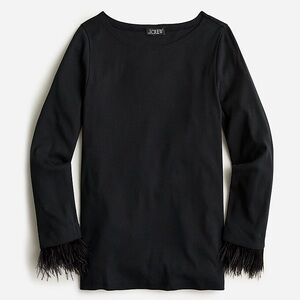 J.Crew Feather-trim long-sleeve shirt. Black, size small. Like new